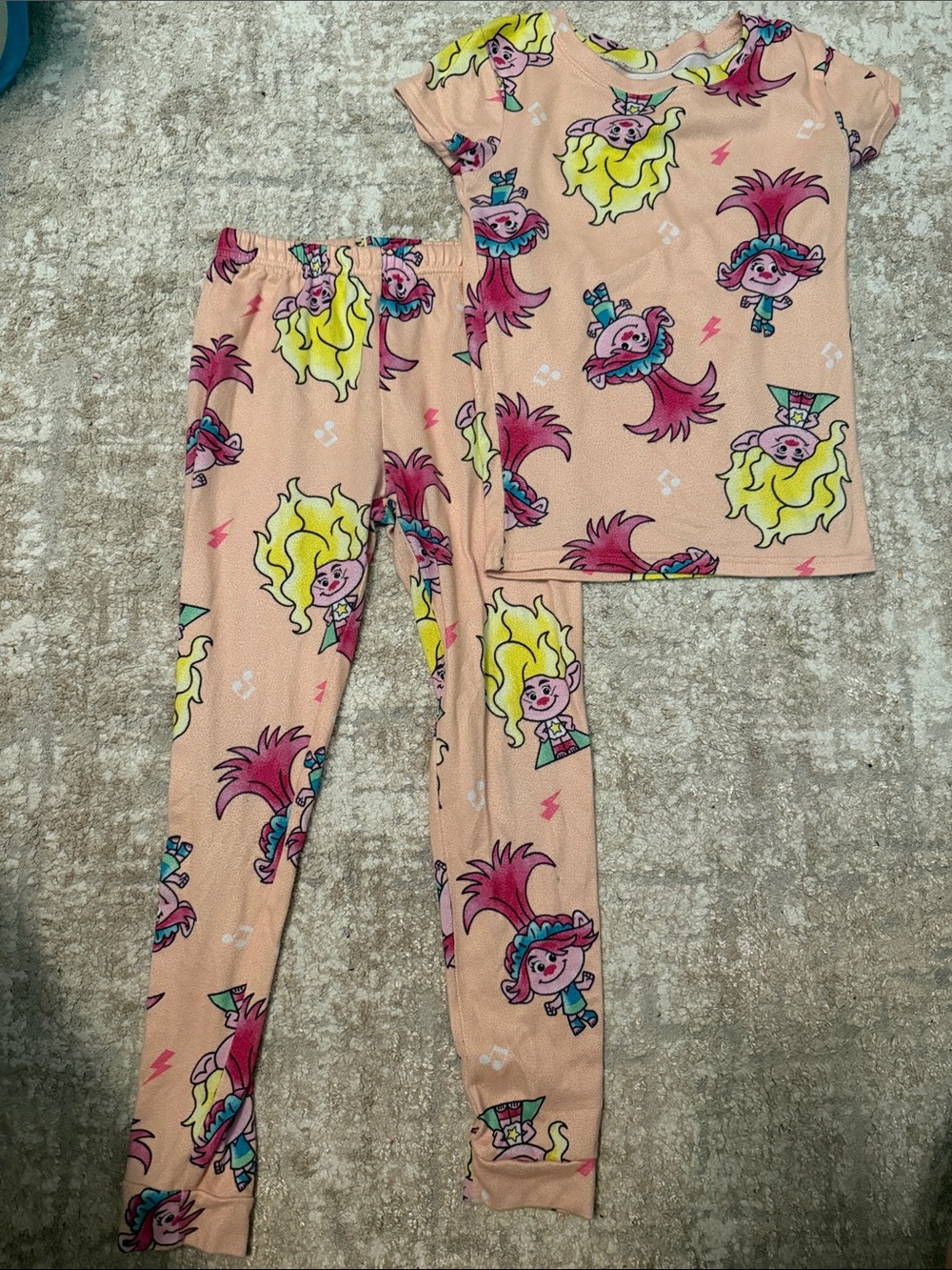 Trolls Peach Pajama Set with Pink & Yellow Character Prints size 10